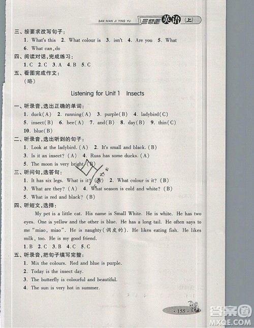 2019年钟书金牌新教材全练三年级英语上册N版参考答案 2019年钟书金牌新教材全练三年级英语上册N版参考答案