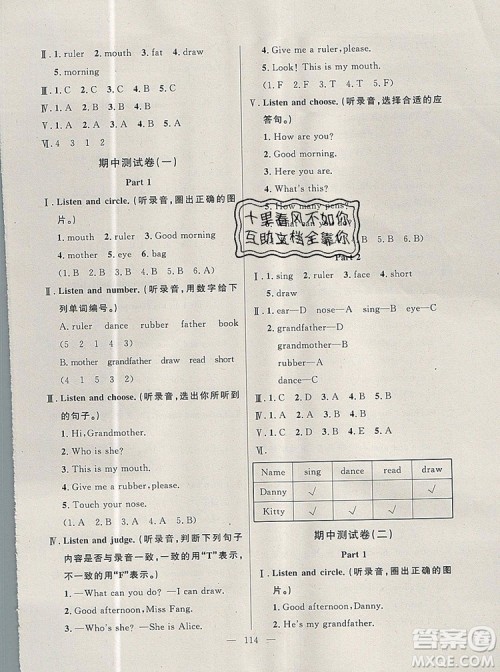 2019年钟书金牌好题好卷期末冲刺100分一年级英语上册N版参考答案