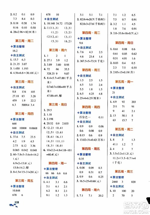 2019年PASS绿卡图书小学学霸天天计算五年级上RJ人教版参考答案