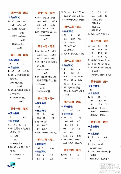 2019年PASS绿卡图书小学学霸天天计算五年级上RJ人教版参考答案