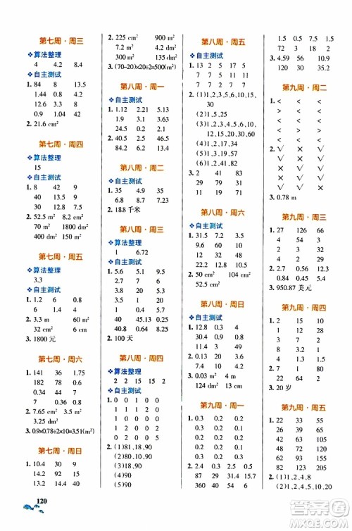 2019年PASS绿卡图书小学学霸天天计算五年级上BS北师版参考答案