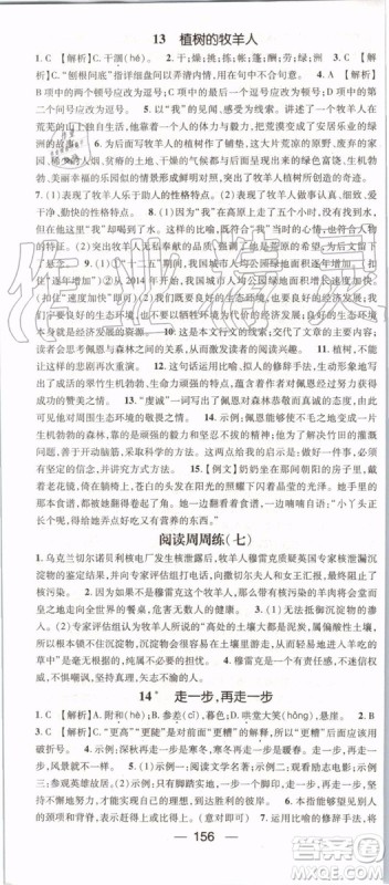 鸿鹄志文化2019年名师测控语文七年级上册RJ人教版参考答案