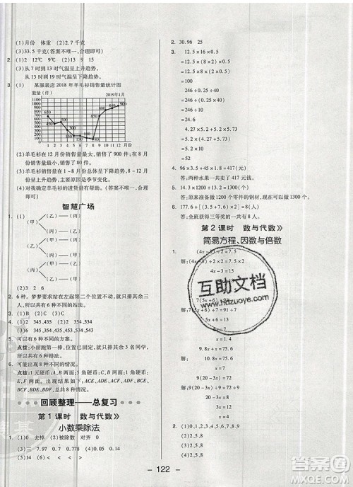 2019年综合应用创新题典中点五年级数学上册青岛版参考答案