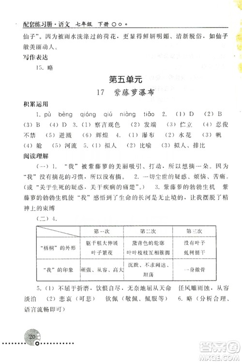 山东教育出版社2019初中基础训练七年级语文上册答案 山东教育出版社2019初中基础训练七年级语文上册答案