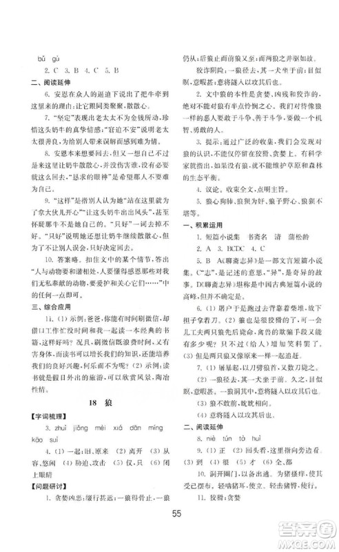 山东教育出版社2019初中基础训练七年级语文上册人教版答案