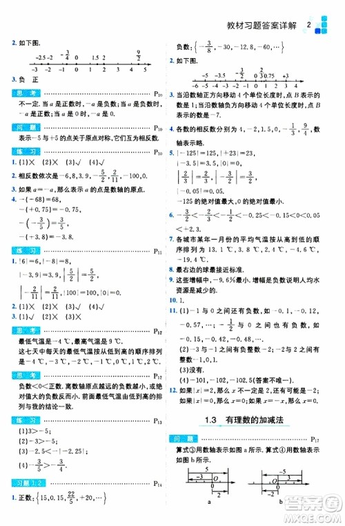 安徽人民出版社2019年全易通初中数学七年级上册RJ人教版参考答案