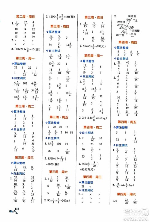 辽宁教育出版社2019年小学学霸天天计算六年级上册RJ人教版参考答案