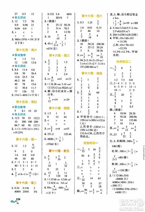 辽宁教育出版社2019年小学学霸天天计算六年级上册RJ人教版参考答案