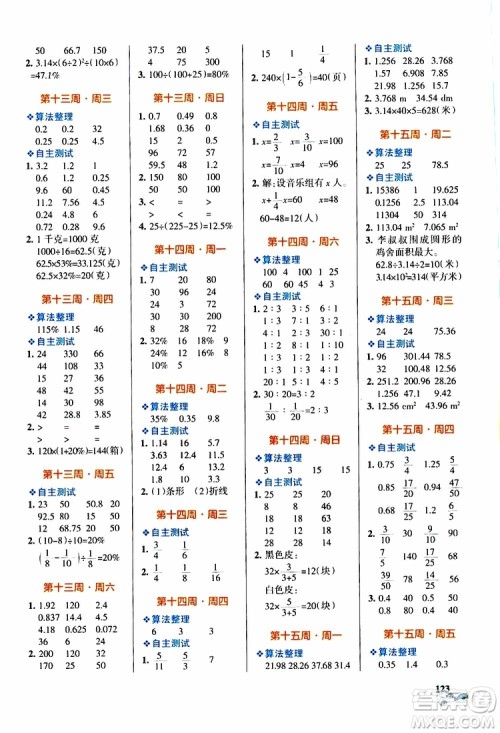 辽宁教育出版社2019年小学学霸天天计算六年级上册RJ人教版参考答案