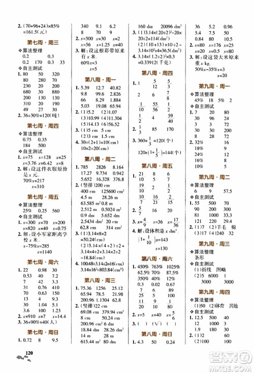 辽宁教育出版社2019年小学学霸天天计算六年级上册BS北师版参考答案