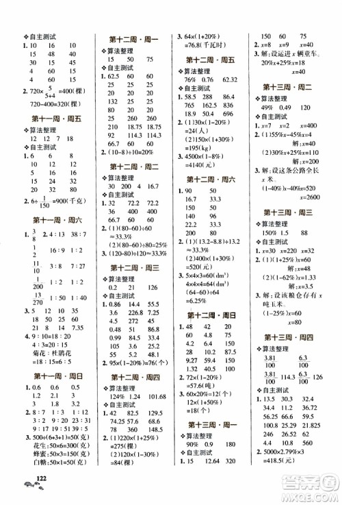 辽宁教育出版社2019年小学学霸天天计算六年级上册BS北师版参考答案