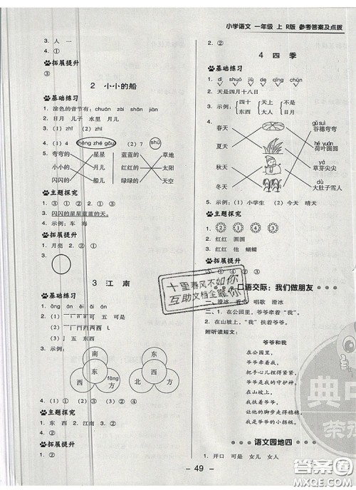 2019年综合应用创新题典中点一年级语文上册人教版参考答案