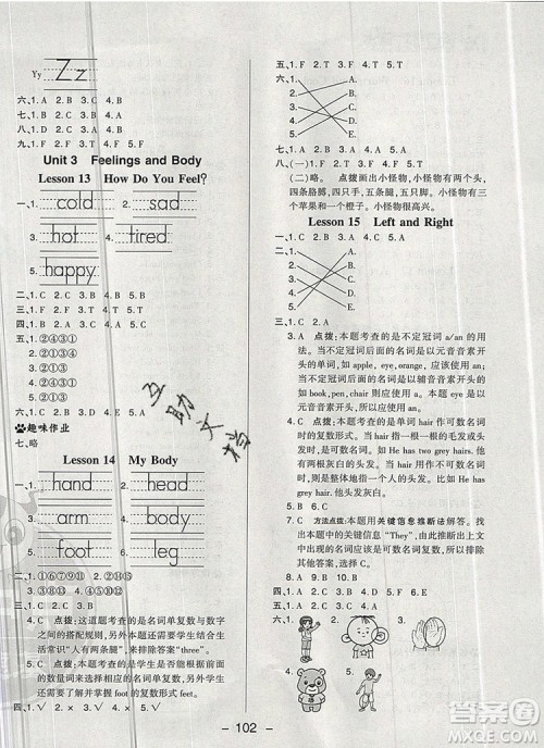 2019年综合应用创新题典中点三年级英语上册冀教版参考答案