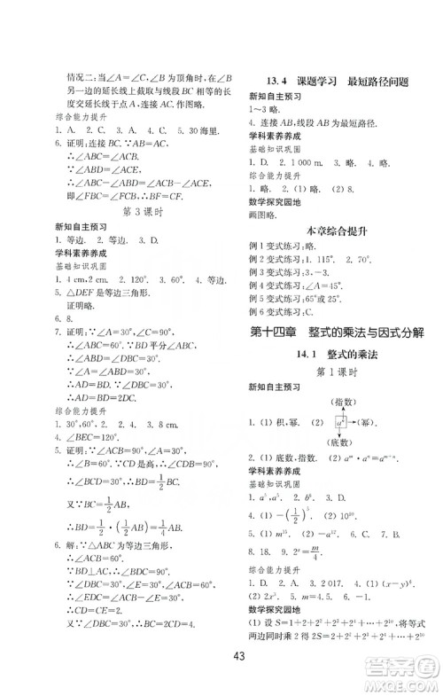 山东教育出版社2019初中基础训练八年级数学上册人教版答案