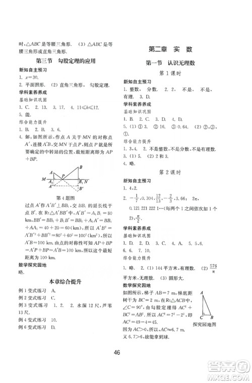 山东教育出版社2019初中基础训练八年级数学上册北师大版答案