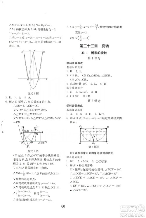 山东教育出版社2019初中基础训练九年级数学全一册人教版答案