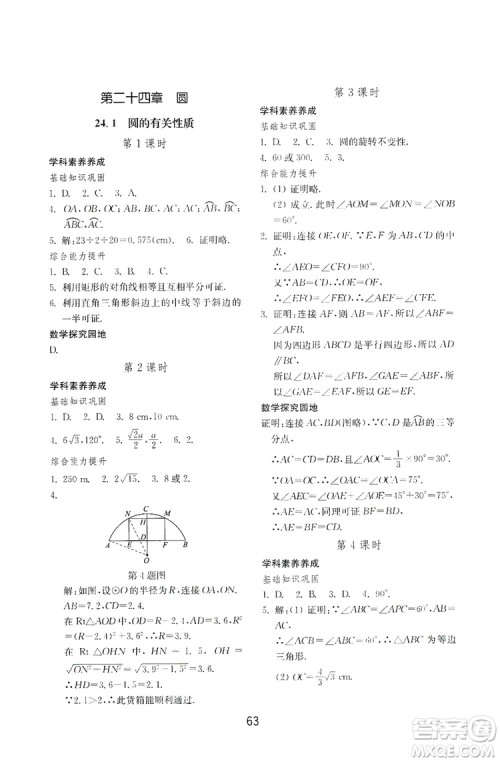 山东教育出版社2019初中基础训练九年级数学全一册人教版答案