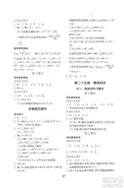 山东教育出版社2019初中基础训练九年级数学全一册人教版答案