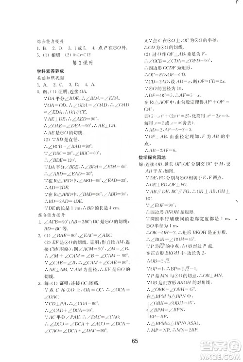 山东教育出版社2019初中基础训练九年级数学全一册人教版答案