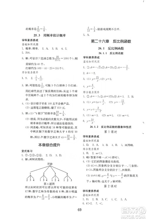 山东教育出版社2019初中基础训练九年级数学全一册人教版答案