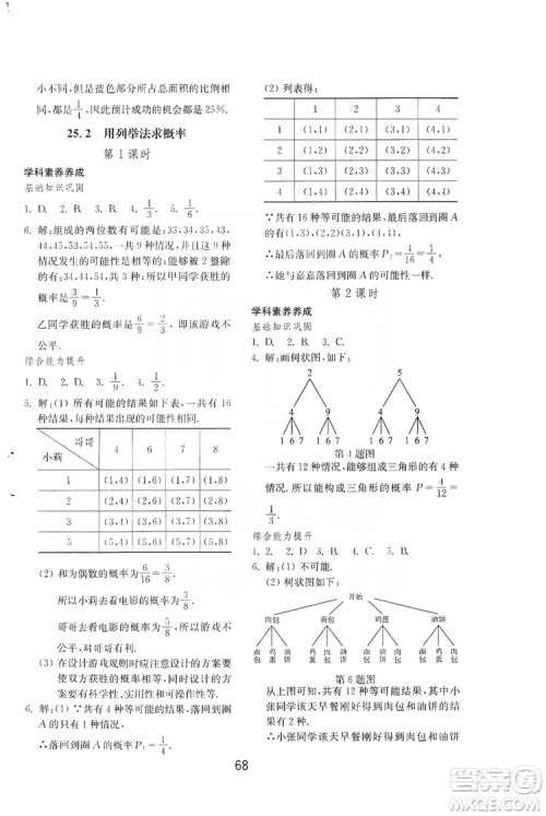 山东教育出版社2019初中基础训练九年级数学全一册人教版答案