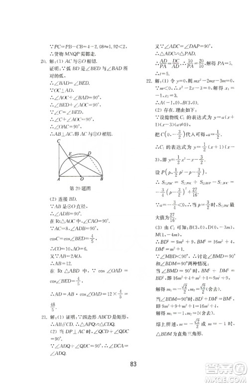 山东教育出版社2019初中基础训练九年级数学全一册人教版答案