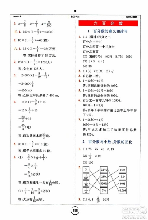 2019年秋全易通小学数学六年级上册SJ苏教版参考答案