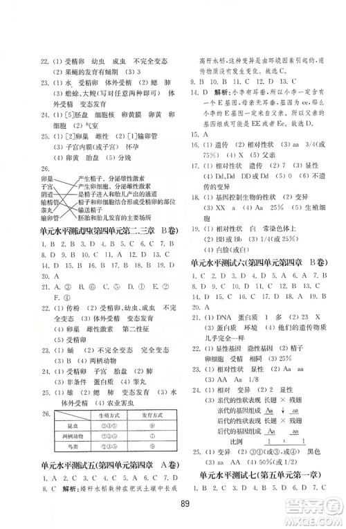 山东教育出版社2019初中基础训练八年级生物学全一册人教版答案