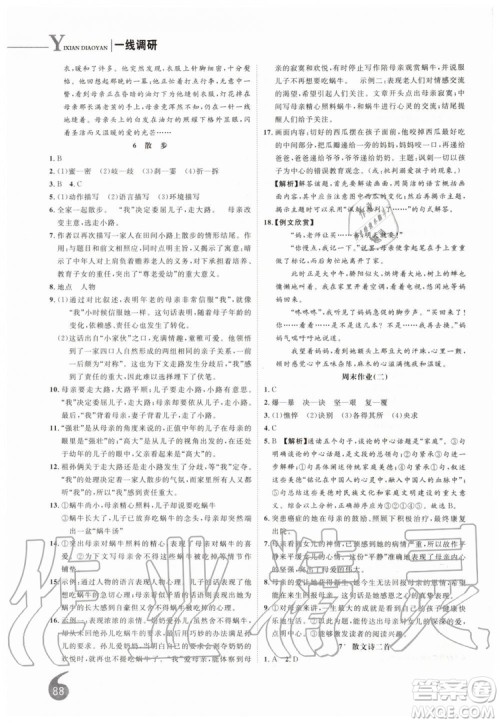 2019秋品至教育一线调研学业测评语文七年级上册RJ人教版参考答案 2019秋品至教育一线调研学业测评语文七年级上册RJ人教版参考答案