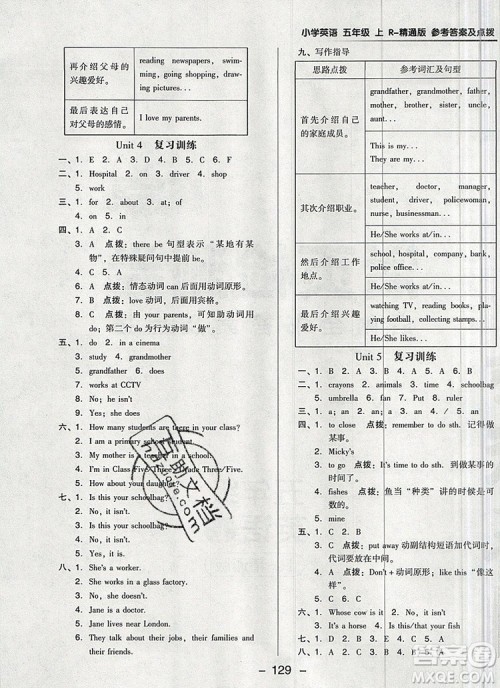 2019年综合应用创新题典中点五年级英语上册精通版参考答案