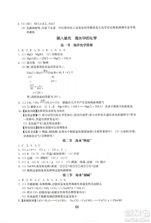 山东教育出版社2019初中基础训练九年级化学全一册人教版答案