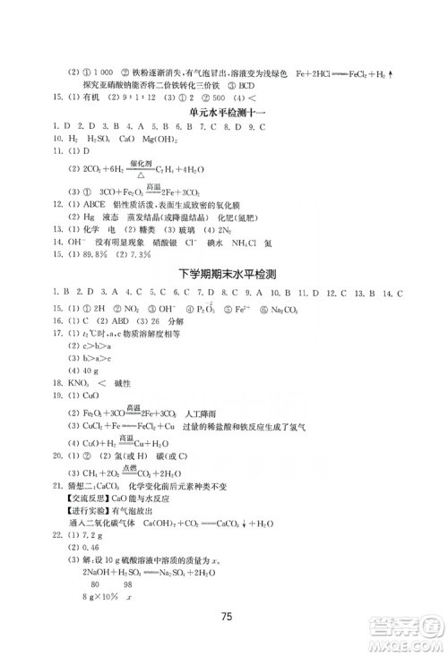 山东教育出版社2019初中基础训练九年级化学全一册人教版答案