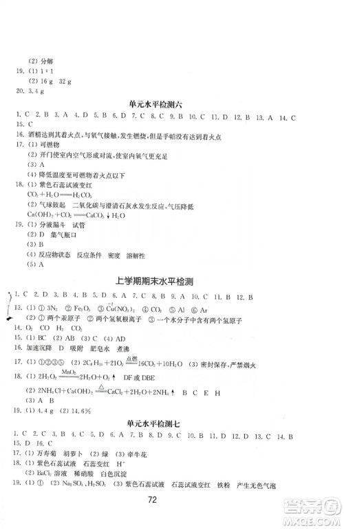 山东教育出版社2019初中基础训练九年级化学全一册人教版答案