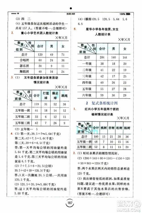 2019新版小学全易通五年级上册数学SJ苏教版参考答案