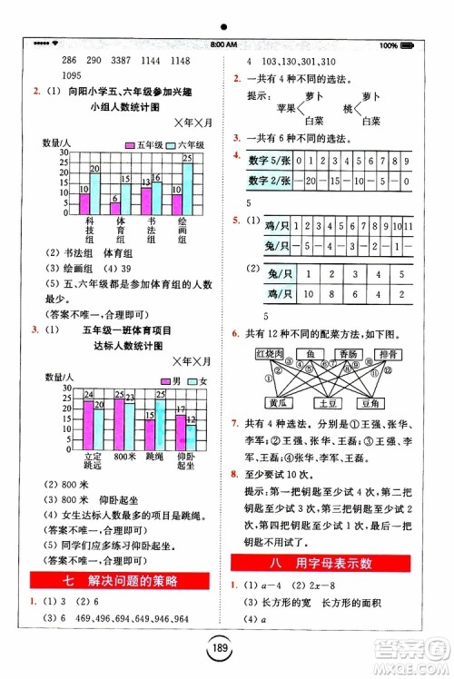 2019新版小学全易通五年级上册数学SJ苏教版参考答案