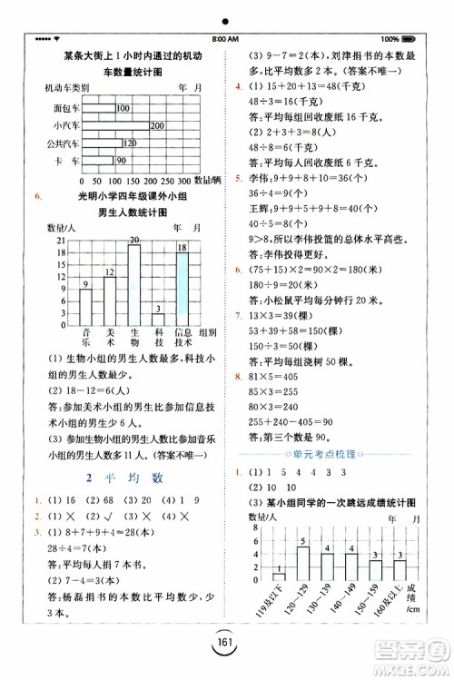 安徽人民出版2019年全易通小学数学四年级上SJ苏教版参考答案