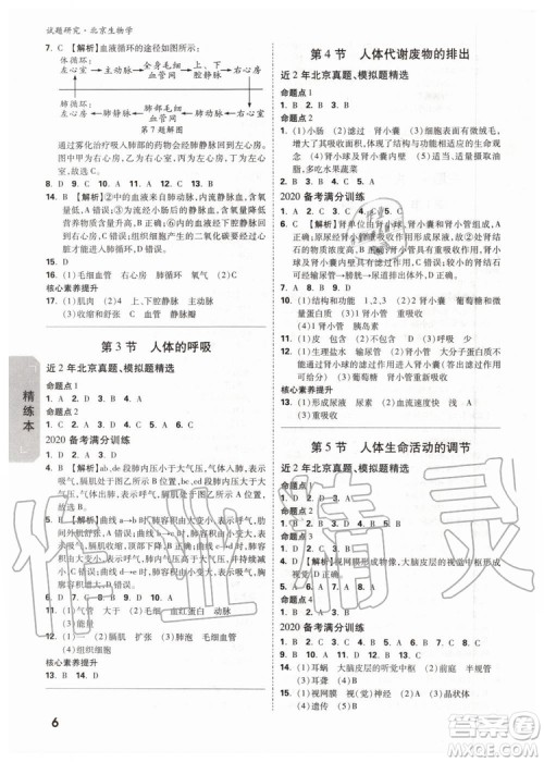 2020版万唯中考试题研究生物学九年级全一册北京专版参考答案