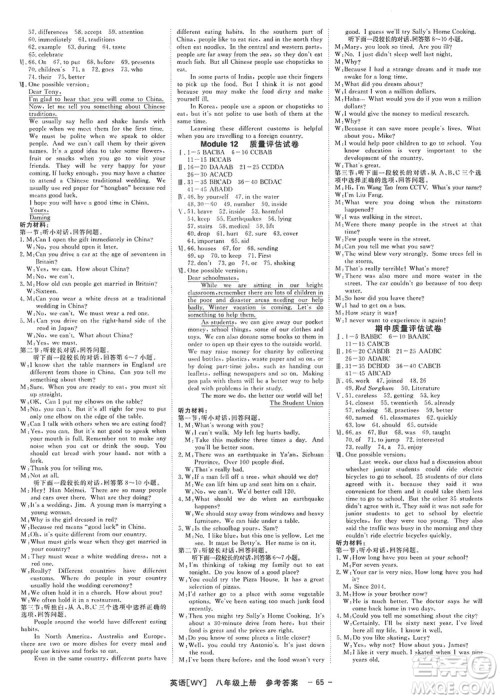全效学习课时提优2019全效提分卷8年级英语外研版答案
