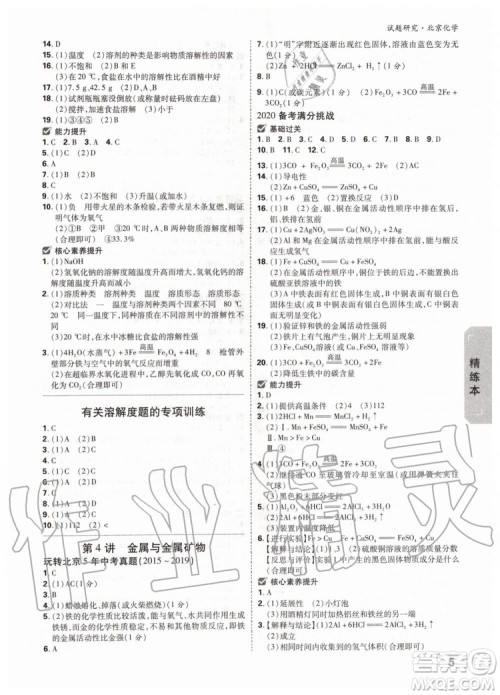 2020版万唯中考试题研究化学九年级全一册北京专版参考答案