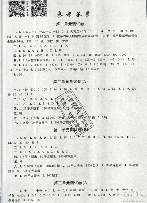 2019年名师点拨培优密卷五年级数学上册江苏版参考答案