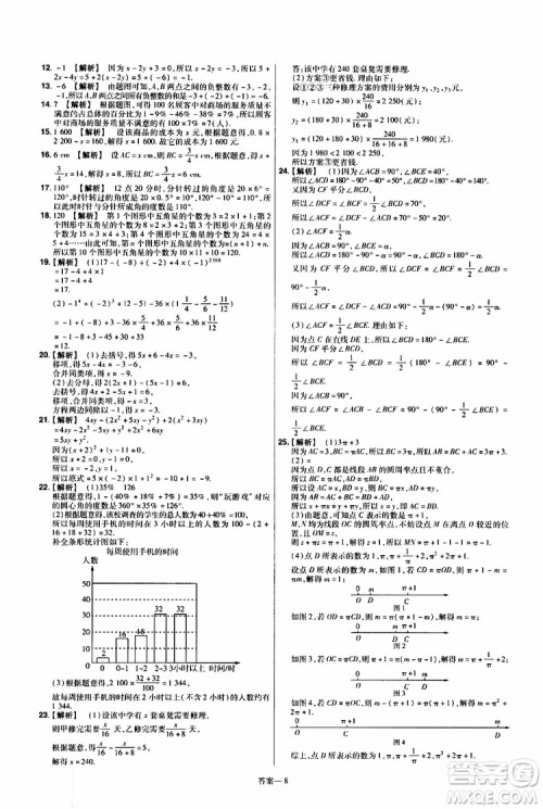 2020版一遍过单元综合能力检测卷初中数学七年级上册BS版北师版参考答案