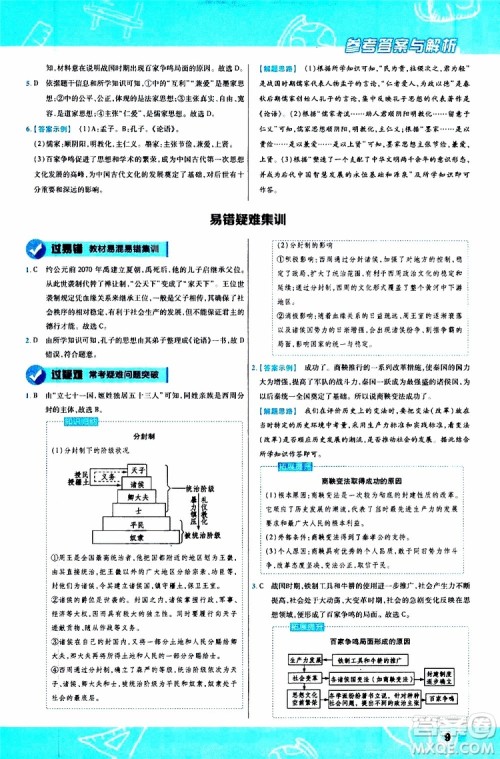 2020版一遍过初中历史七年级上册RJ人教版参考答案