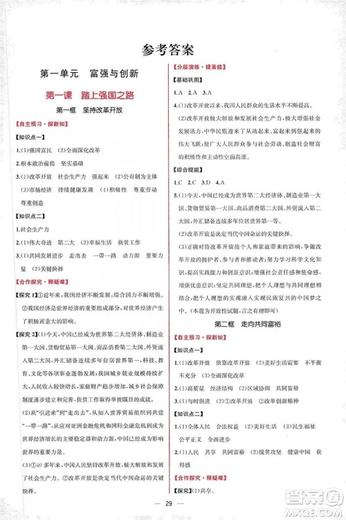 同步学历案课时练2019九年级道德与法治人教版答案