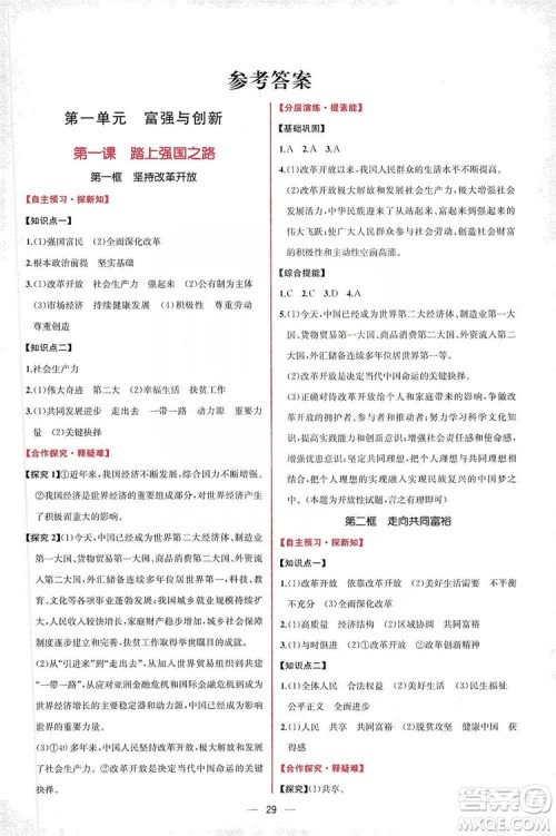 同步学历案课时练2019九年级道德与法治人教版答案