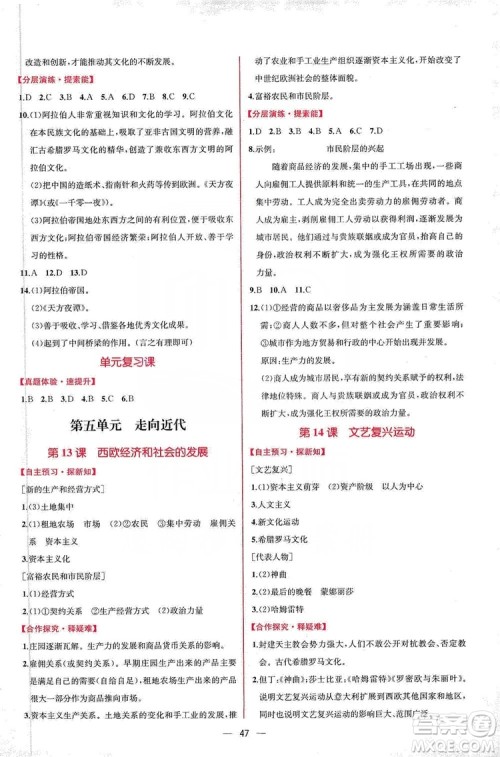 同步学历案课时练2019九年级世界历史人教版答案