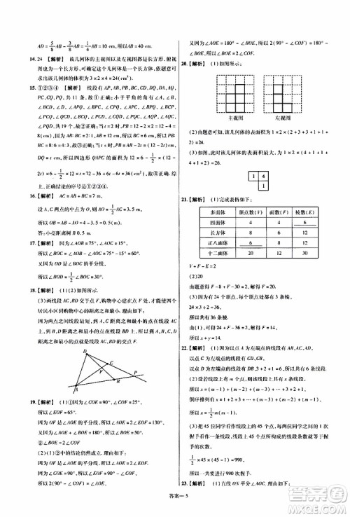 2020版一遍过单元综合能力检测卷初中数学七年级上册HDSD华东师大版参考答案