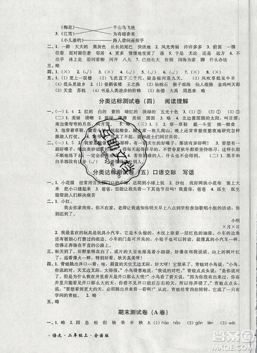 2019年名师点拨培优密卷二年级语文上册全国版参考答案 2019年名师点拨培优密卷二年级语文上册全国版参考答案