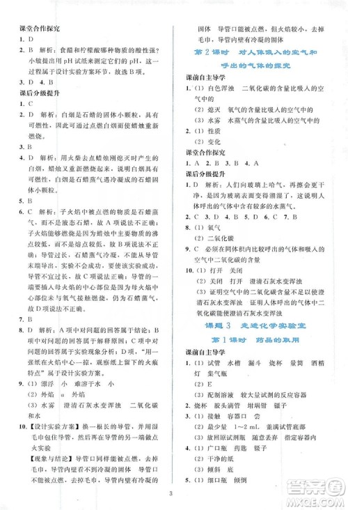 配合义务教育教科书2019同步轻松练习化学九年级上册人教版答案