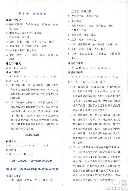 2019同步轻松练习九年级世界历史上册人教版答案 2019同步轻松练习九年级世界历史上册人教版答案