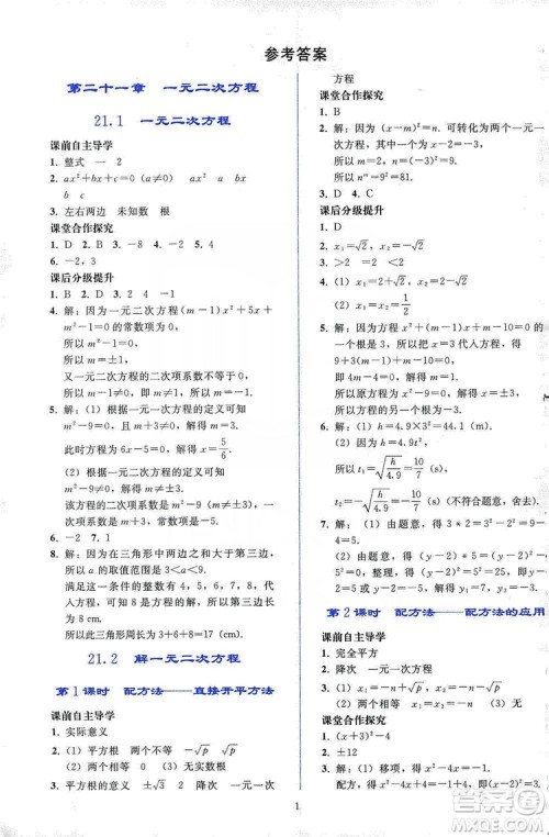 2019同步轻松练习九年级数学上册人教版答案 2019同步轻松练习九年级数学上册人教版答案